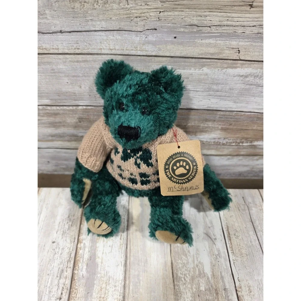 Boyds Bears Artisan Series McShamus‎ Green Plush Teddy Bear in Pine Tree Sweater